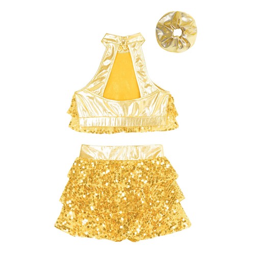 Girls Dancewear Sequin Outfits Performance Set Jazz Culottes Carnival Shorts - Picture 11 of 65