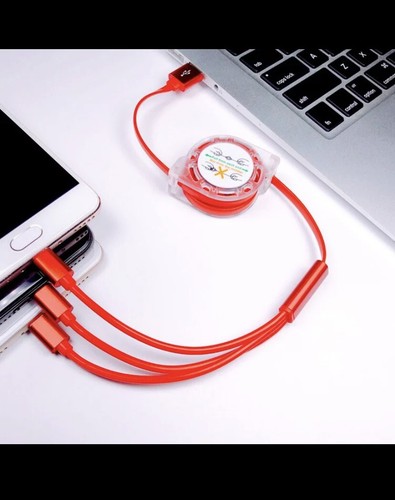 3-in-1 Retractable Charging Cable-Apple, Type C, Android-Black - Picture 5 of 5