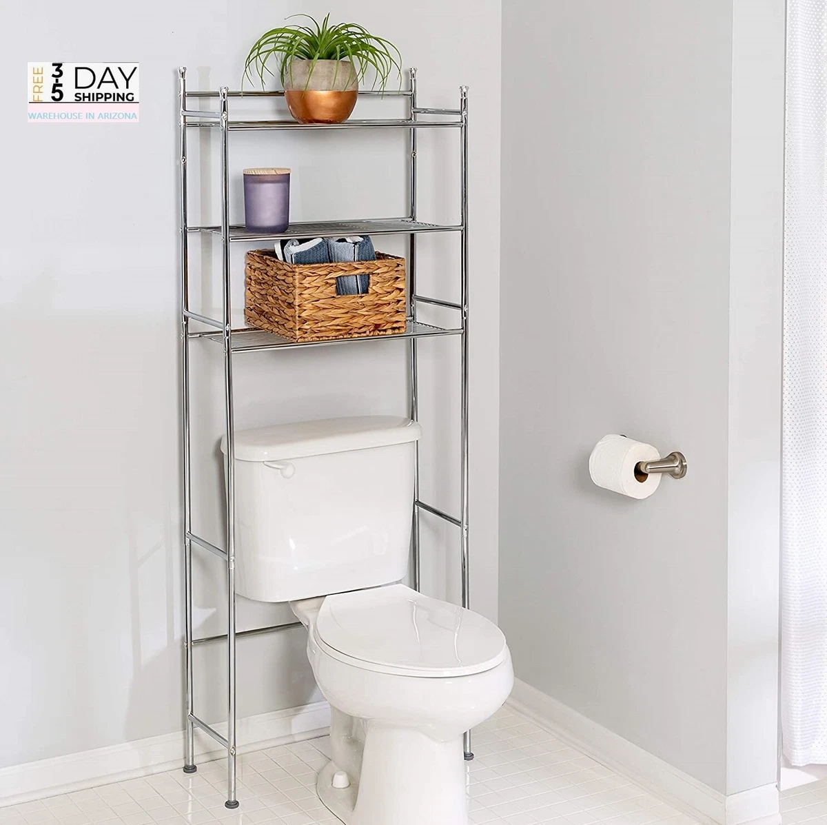 Bathroom Over The Toilet Storage Shelf - Over Toilet Bathroom Organizer Rack  with 4 Tier Bathroom Space Saver Toilet Stand Shelves Bathroom Stand Above Toilet  Bathroom Rack Organizer Over Toilet