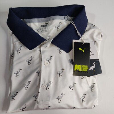NWT Puma Mens XXL Golf Polo Shirt Special Edition Egrets Pattern Mattr White 