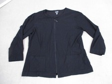 Eileen Fisher Jacket Womens Medium Black Full Zip Lightweight Stretch USA Made