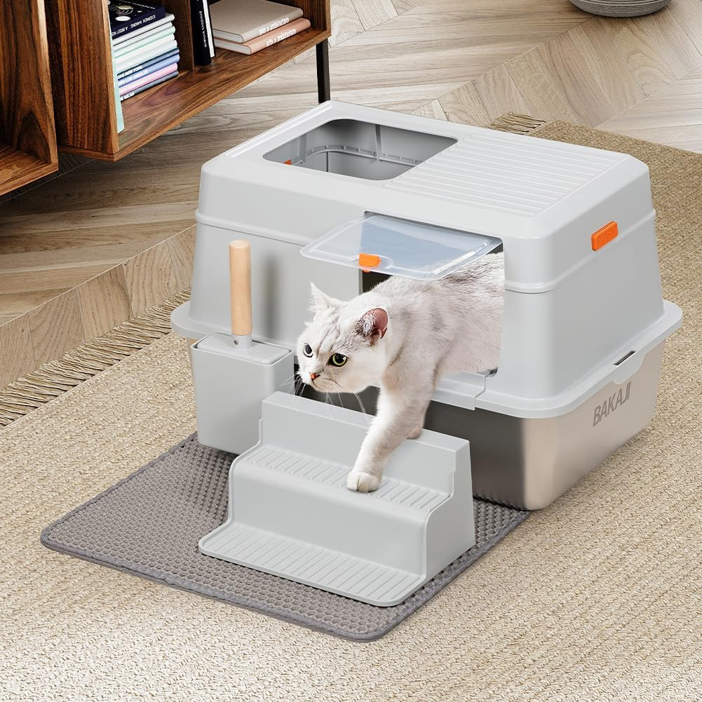 Lettiera Acciaio Inox XXL 35L Gatti: Pulizia Rapida e Scaletta Smart