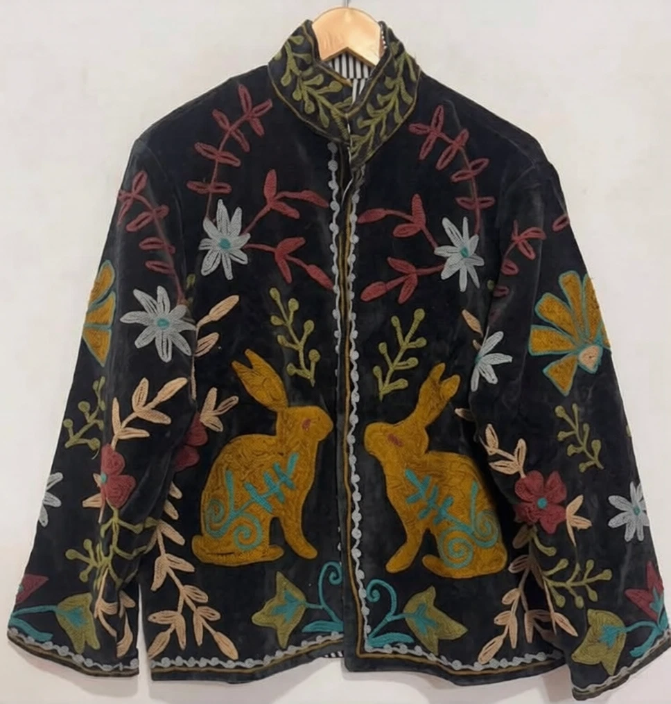 Ethnic Folk Embroidered Velvet Jacket Rabbit Design Bohemian Coat
Opens in a new window or tab