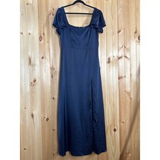NWT Lulus Ultimate Sweetness Navy Satin Flutter Sleeve Maxi Dress Wedding Sz L