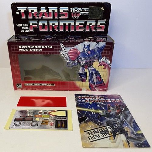 Original 1985 Transformers G1 Skids Box No Flap Crease, Decal Sheet, & Brochure