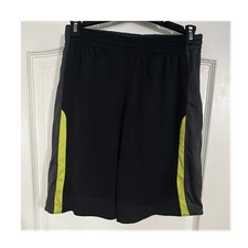 Boys Black Solid Athletic Activewear Shorts w/ Green Side Panels, Size L 10-12