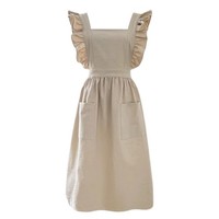 Damen SchüRze Baumwolle KüChe Kochen Gartenarbeit Taschen Japanisch Beige 84Cm