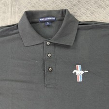 Ford Mustang Polo Shirt Y2K Embroidered Black Short Sleeve Men XL