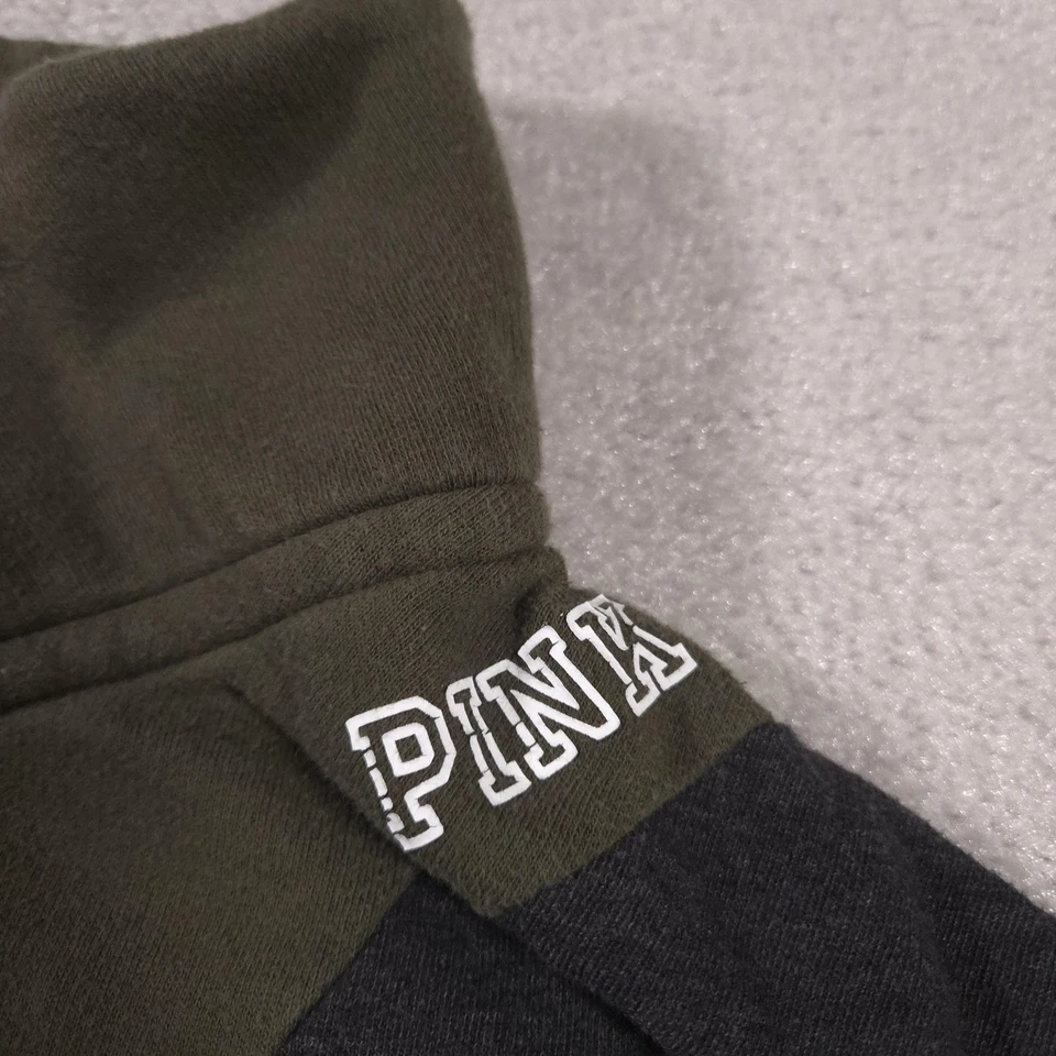 PINK Victoria's Secret Pullover Womens Large Green Gray Quarter Zip Colorblock - Image 4 of 4