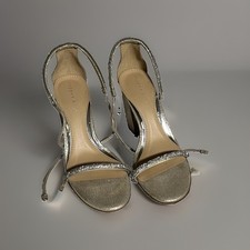 Copper Key Women's Silver Leather Strappy Rhinestone Lace-Up Block Sandals 6.5M