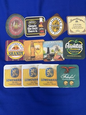 12 Vintage Beer Mats Whitbread Lowenbrau Mackeson Pub Coasters Breweriana 