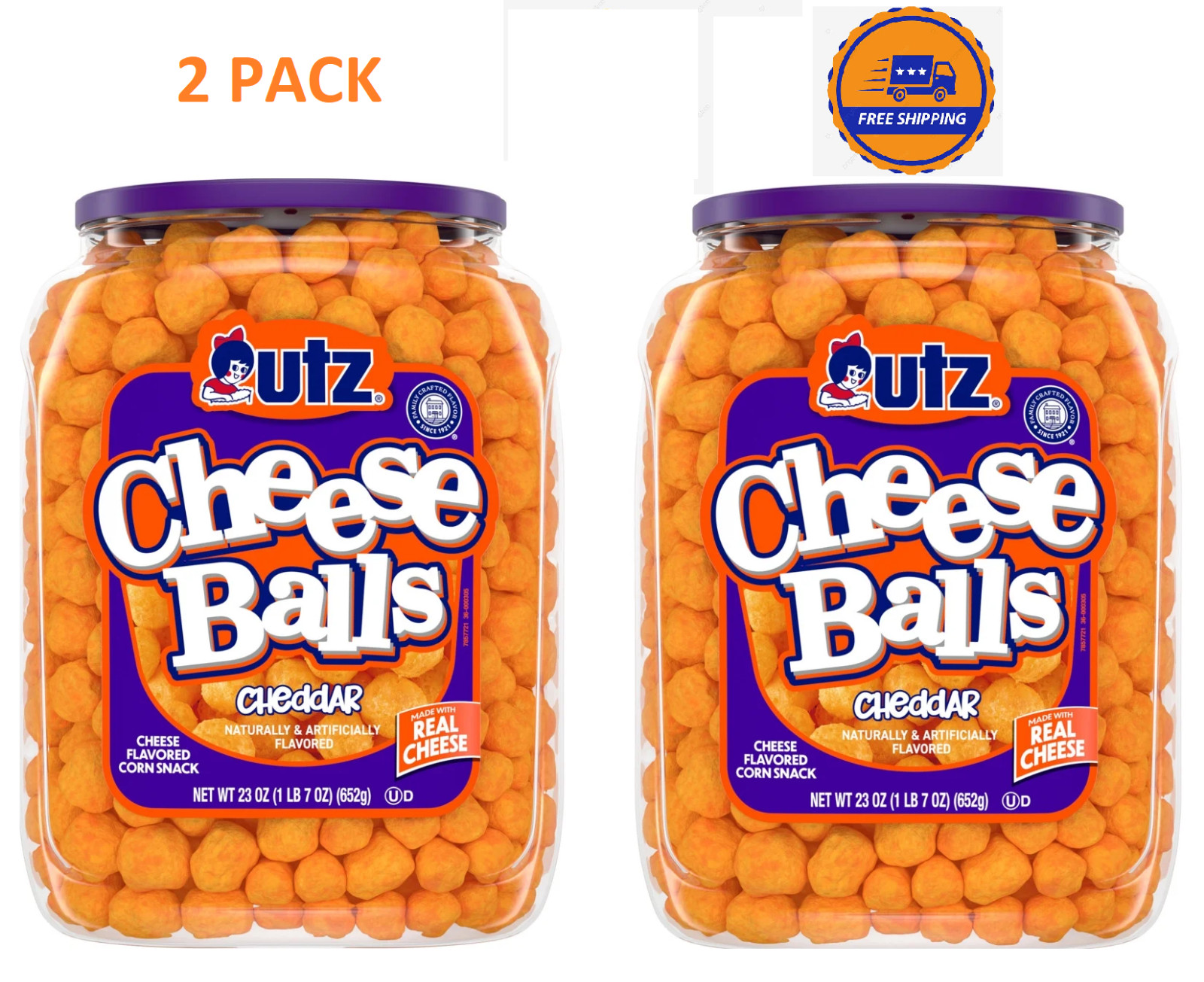 Utz Cheese Balls, 23 oz Barrel. Made With Utz's Signature Family - Pack of 2