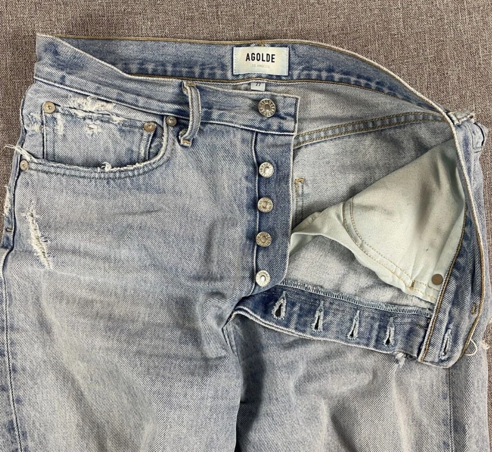 Agolde 90’s High Waist Baggy Destroyed Distressed Thrashed Grunge Preppy Jeans  - Image 4 of 4