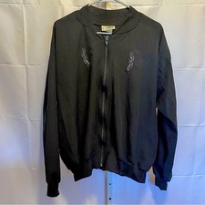 Vintage Oversized L Lightweight Black Zip Jacket Embroidered Details Made in USA