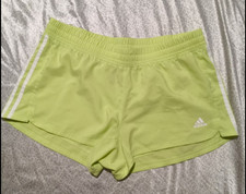 adidas Women's Pacer 3-Stripes Woven Shorts size XL Lime white stripe active