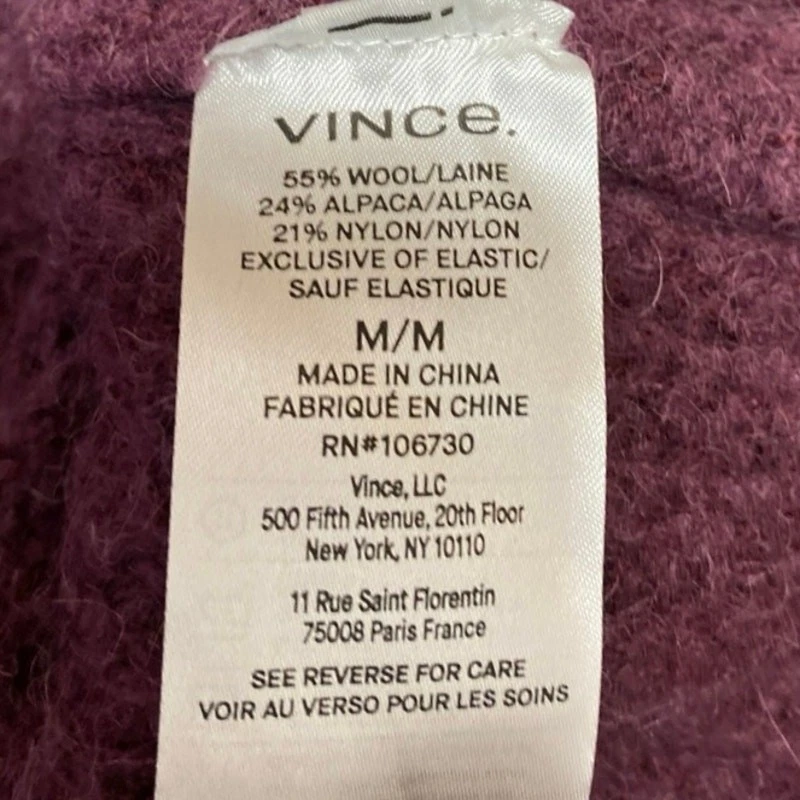 Suéter Top Vince Para Mujer Púrpura Lana Alpaca Tejido Manga Larga Cuello Alto Talla M Foto 4 de 4