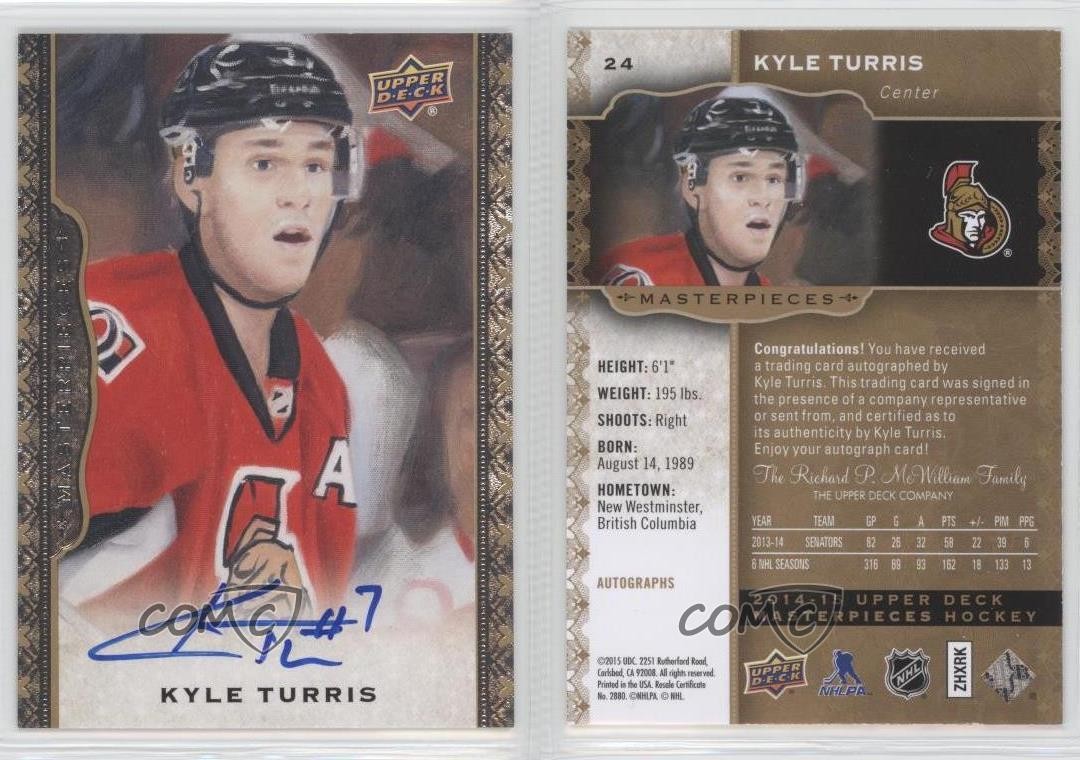 2014 Upper Deck Masterpieces 2015-16 UD Series 2 Update Kyle Turris #24 Auto 7i2