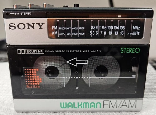 Vintage Sony Walkman WM-F15 Portable Cassette Player Silver AM/FM NEED BATTERY