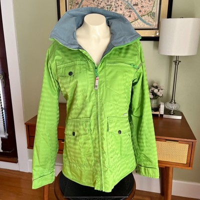 Foursquare Women's Sz. M Green Stripe Hooded Snowboard Jacket