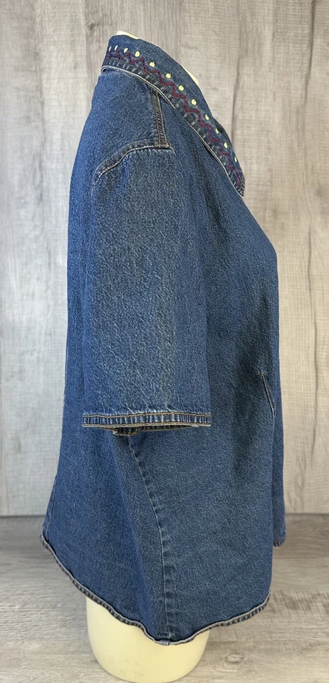 Camisa Denim De Colección Yoakum Doble D Rancho Cuello Años 80 90 Para Mujer Talla 2X Foto 4 de 4
