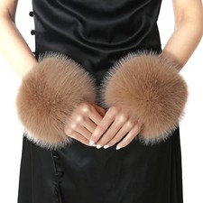 Faux Fur Wrist Cuffs- Winter Furry Bands Fox Fur Wrist Warmer,Arm Warmer, Tan