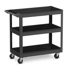 3-Tier Metal Utility Cart 400 lbs Storage Service Trolley Tool Storage Black