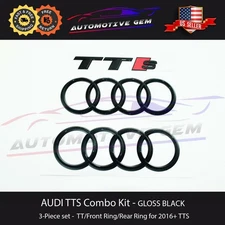 NEW AUDI TTS Hood Trunk Ring Emblem GLOSS BLACK SLine quattro Logo Badge Kit 16+