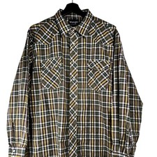 Wrangler Western Shirt Mens XL Pearl Snap Plaid Long Sleeve Green Brown Outdoor