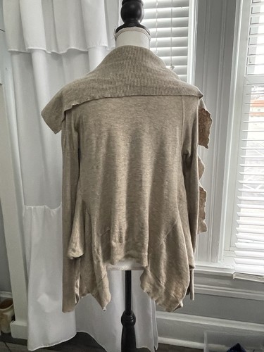 All Saints Jagger Wool Cardigan asymmetrical open Tan drape Size 8 - Picture 7 of 12