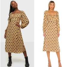 Faithfull the Brand Massima Midi Dress in Biscuit Emelda Dot US 4 S