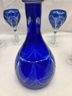 Cobalt Blue glass Glasses Wine Goblets Decanter Cut To Clear    Read — photo 9