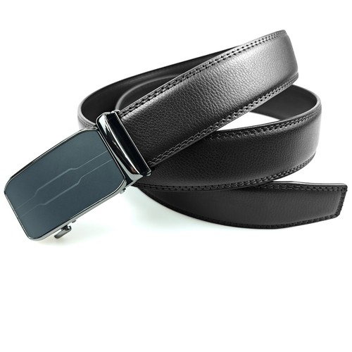 New Genuine Leather Mens Ratchet Belt Belts For Men Adjustable Automatic Buckle - Picture 2 of 47
