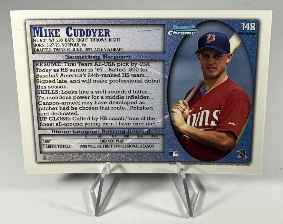 1998 Bowman Chrome - Michael Cuddyer #148 International Refractor (RC) - Image 2 of 2