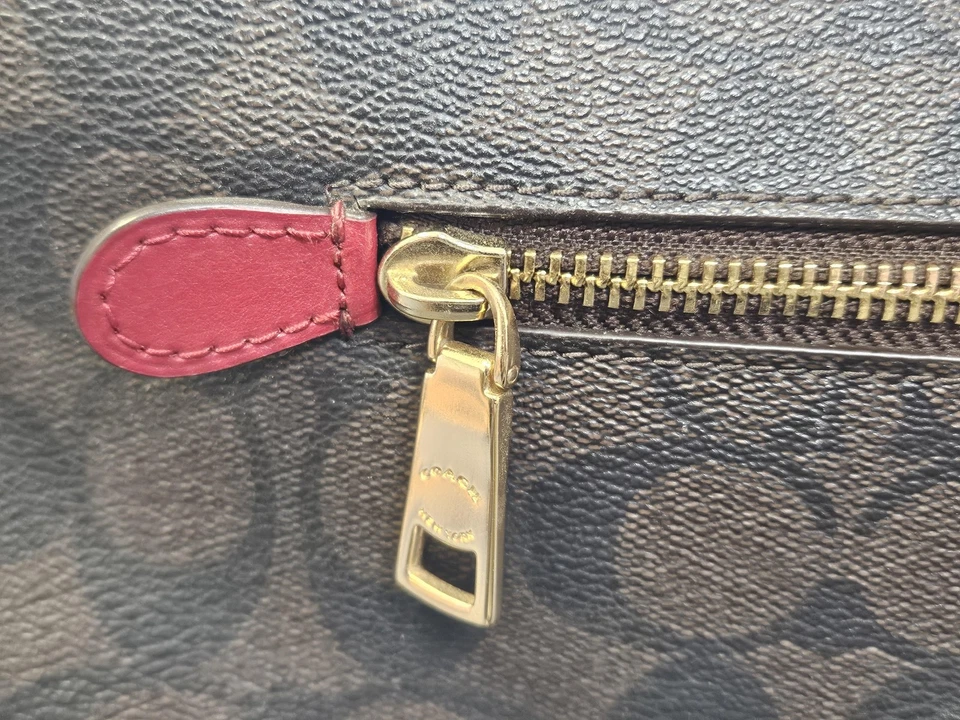 Coach Signature Tote Bag Womens Brown Red Coated Canvas Zip Top Shoulder 79609 - Image 2 of 4