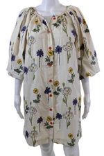 Rhode Womens Button Front Short Sleeve Floral Mini Dress White Size Medium