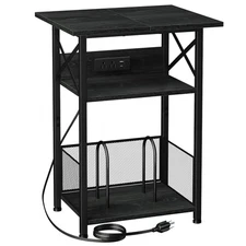 Record Player Stand with Charging Station, Large Turntable Stand with Storage...