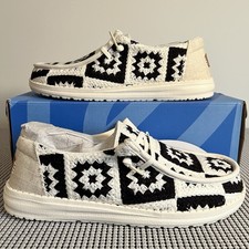 Hey Dude Wendy Cottage Crochet Black Multi Slip On Shoes Sneakers - Women s 8