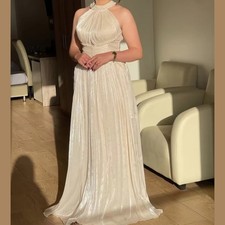 Halter Neck A-Line Pearls Beading Prom Gowns Sleeveless Elegant Evening Dresses
