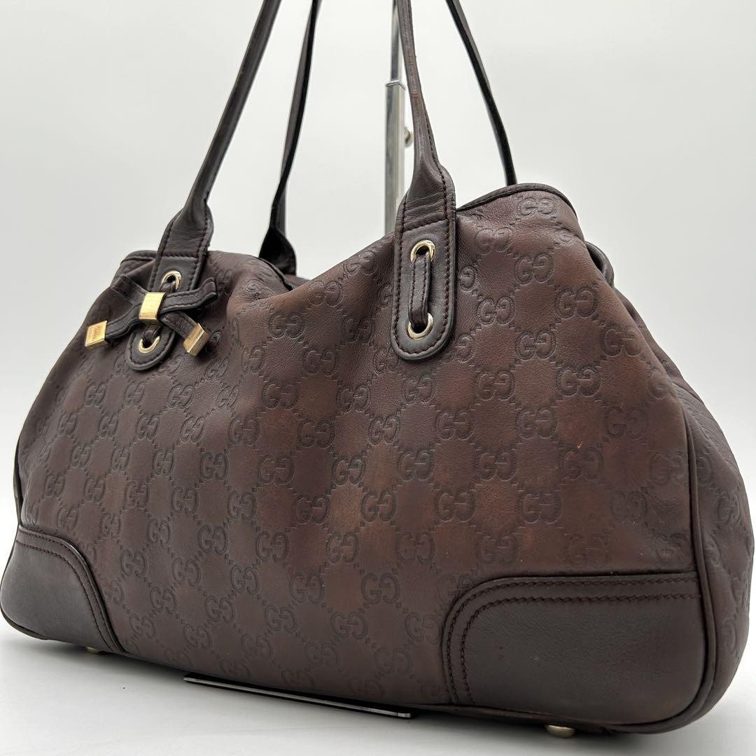 Gucci Princey GG Shima Brown Leather Tote Shoulder Bag New