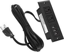 Furniture Recessed Power Strip, Black Desk Outlet with USB Ports, in Conference 