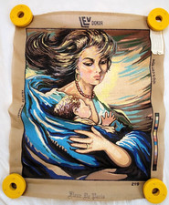 Vtg Fleur de Paris Printed Needlepoint Canvas Only Delilah Mother Child 19x23.5"