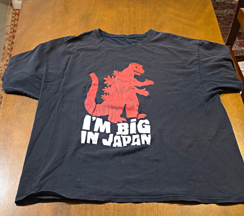 Godzilla I'm Big In Japan Men's Black Cotton Graphic T-Shirt XL Crew Neck