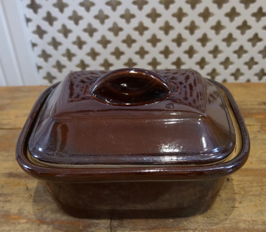 Vintage Moira Pottery Farmhouse Stoneware Butter Dish + Lid 1970s Rustic/Retro