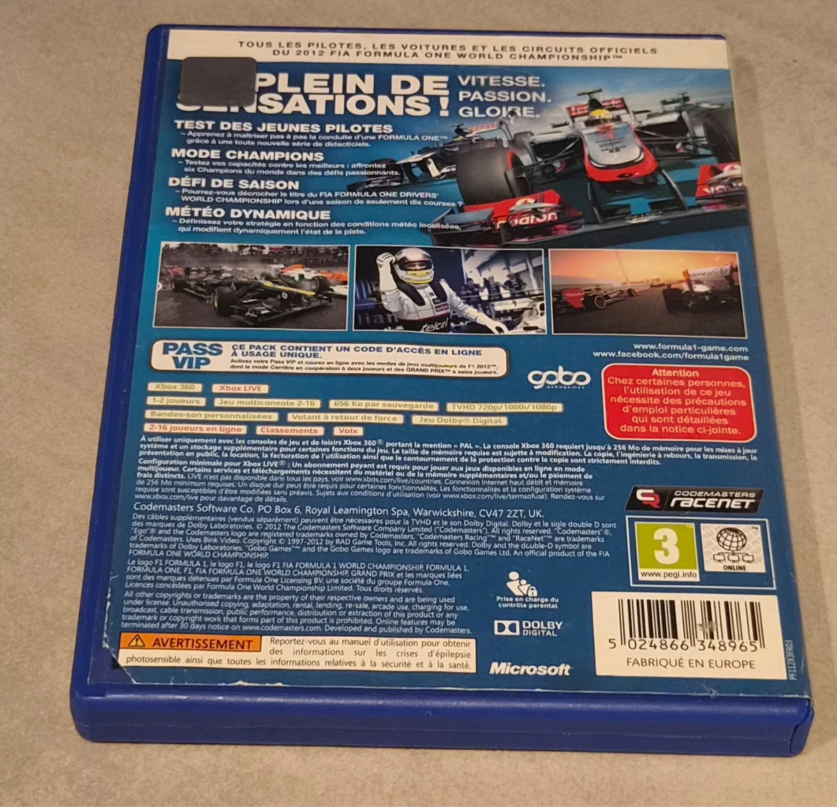 F1 2012 Juego Xbox 360 PAL Microsoft FORMULA 1 F1 2012 MICROSOFT XBOX 360 XD