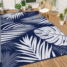 Ogrmar Reversible Outdoor Rug 5x8ft Waterproof Patio Floor Mat Blue White