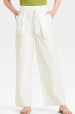 NEW A New Day Women's Stretch Belted Wide Leg Paperbag Pants White Size 26