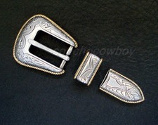 WESTERN ANTIQUE GOLD ROPE EDGE ENGRAVED BELT BUCKLE SET FITS 3/4" BELT