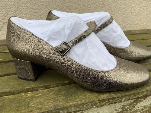 Clarks METALLIC bronze leather Chinaberry Mary Jane shoes 40 7 60s MOD VINTAGE - Picture 4 of 4