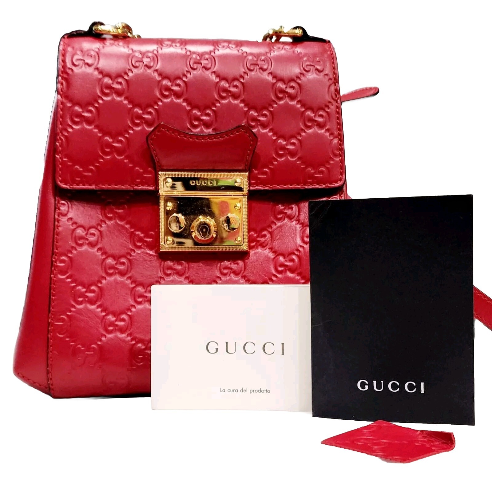 GUCCI Guccissima GG Padlock Backpack Red Leather