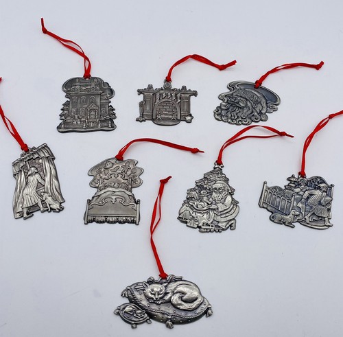 Set of 8 Pewter 'Twas The Night Before Christmas Hanging Ornaments by Madision - 第 1/8 張圖片